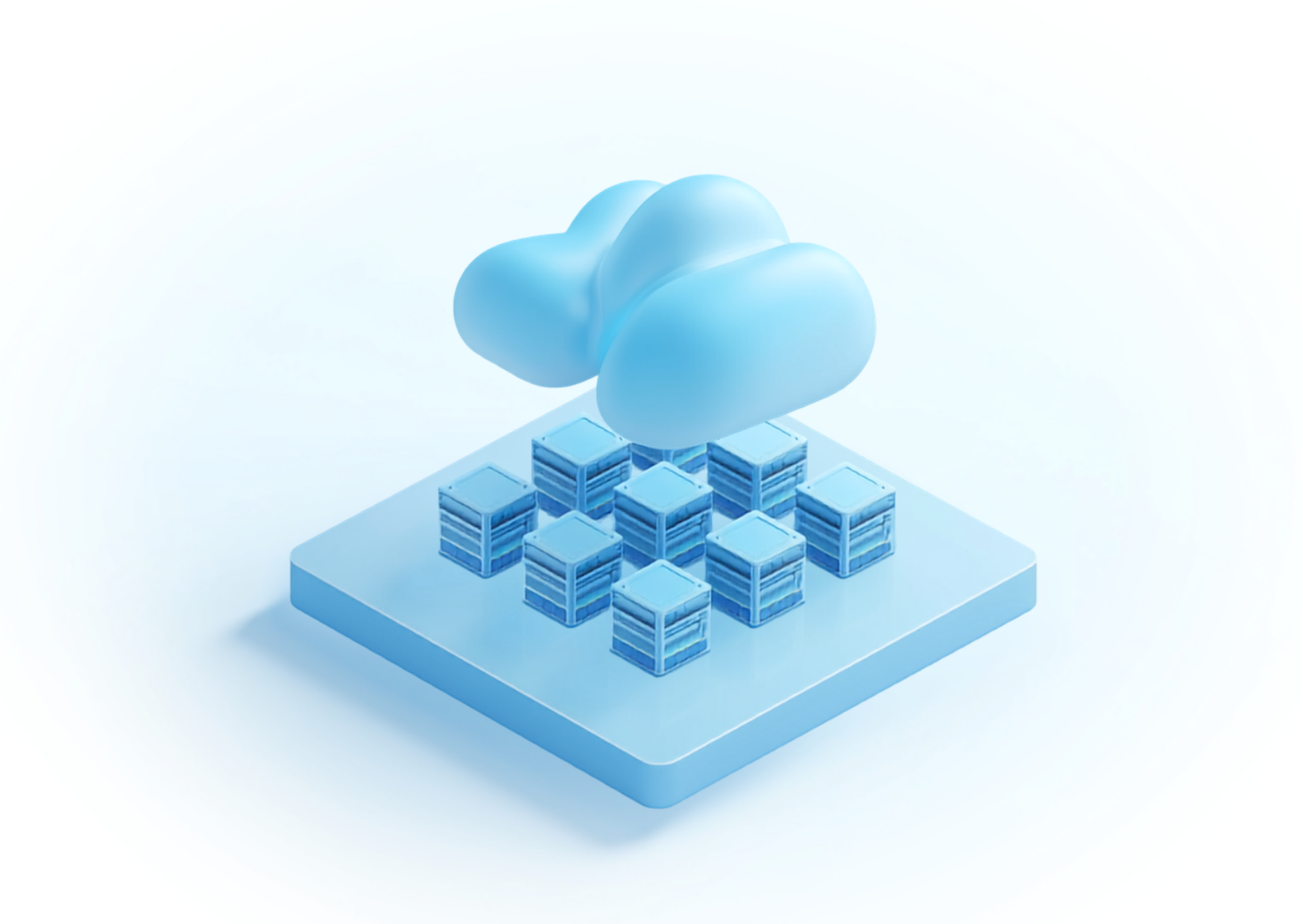 Floating Cyan Cloud Above Server Nodes