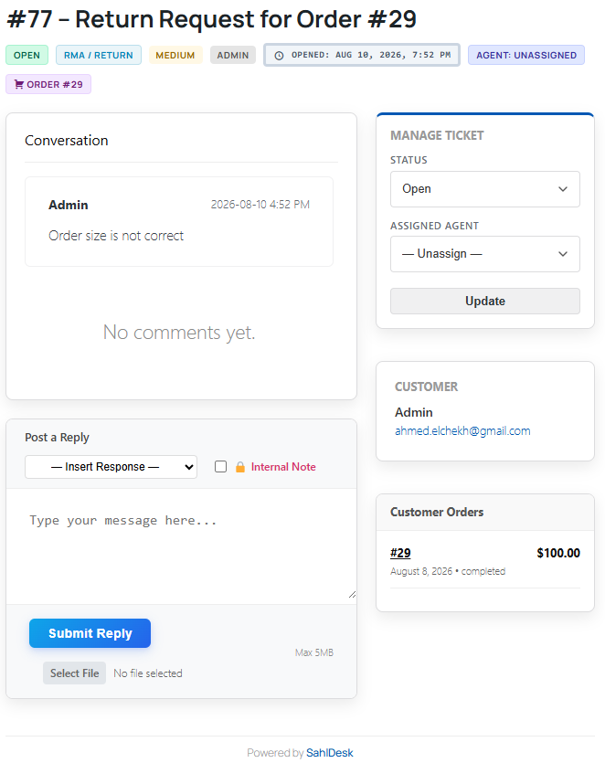 Ticket Details with Order Details